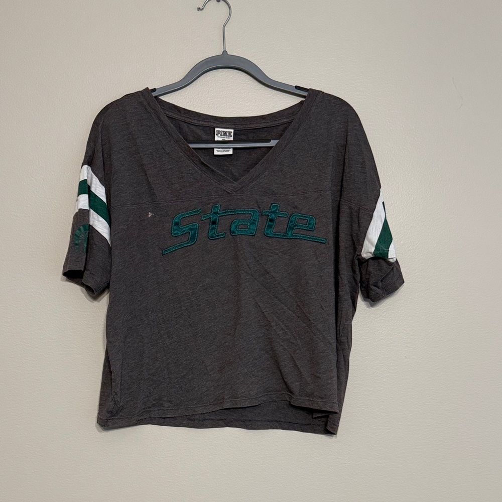 PINK Victoria's Secret Gray and Green V-Neck Top